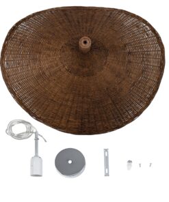 GloboStar® CUBA 01722 Vintage Κρεμαστό Φωτιστικό Οροφής Μονόφωτο 1 x E27 Καφέ Ξύλινο Bamboo Φ63 x Y32cm