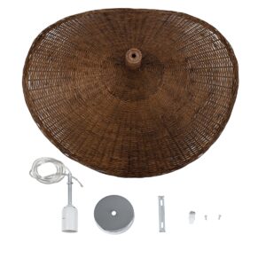 GloboStar® CUBA 01722 Vintage Κρεμαστό Φωτιστικό Οροφής Μονόφωτο 1 x E27 Καφέ Ξύλινο Bamboo Φ63 x Y32cm