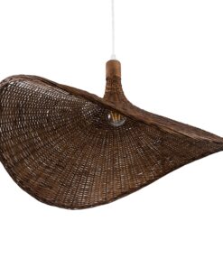 GloboStar® CUBA 01722 Vintage Κρεμαστό Φωτιστικό Οροφής Μονόφωτο 1 x E27 Καφέ Ξύλινο Bamboo Φ63 x Y32cm