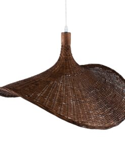 GloboStar® CUBA 01722 Vintage Κρεμαστό Φωτιστικό Οροφής Μονόφωτο 1 x E27 Καφέ Ξύλινο Bamboo Φ63 x Y32cm