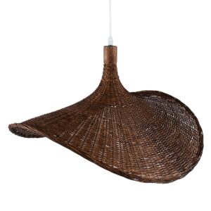 GloboStar® CUBA 01722 Vintage Κρεμαστό Φωτιστικό Οροφής Μονόφωτο 1 x E27 Καφέ Ξύλινο Bamboo Φ63 x Y32cm