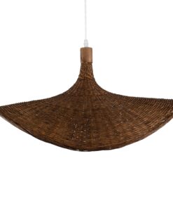 GloboStar® CUBA 01722 Vintage Κρεμαστό Φωτιστικό Οροφής Μονόφωτο 1 x E27 Καφέ Ξύλινο Bamboo Φ63 x Y32cm