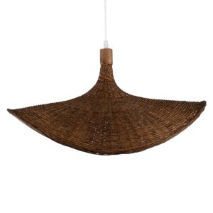 GloboStar® CUBA 01722 Vintage Κρεμαστό Φωτιστικό Οροφής Μονόφωτο 1 x E27 Καφέ Ξύλινο Bamboo Φ63 x Y32cm