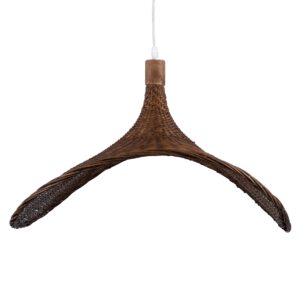 GloboStar® CUBA 01722 Vintage Κρεμαστό Φωτιστικό Οροφής Μονόφωτο 1 x E27 Καφέ Ξύλινο Bamboo Φ63 x Y32cm