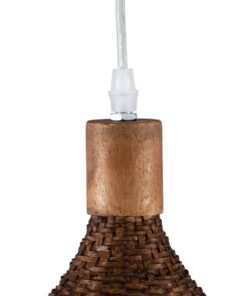 GloboStar® CUBA 01722 Vintage Κρεμαστό Φωτιστικό Οροφής Μονόφωτο 1 x E27 Καφέ Ξύλινο Bamboo Φ63 x Y32cm