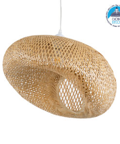 GloboStar® CARIBBEAN 01723 Vintage Κρεμαστό Φωτιστικό Οροφής Μονόφωτο 1 x E27 Μπεζ Ξύλινο Bamboo Φ45 x Y24cm