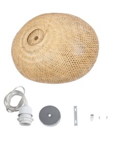 GloboStar® CARIBBEAN 01723 Vintage Κρεμαστό Φωτιστικό Οροφής Μονόφωτο 1 x E27 Μπεζ Ξύλινο Bamboo Φ45 x Y24cm