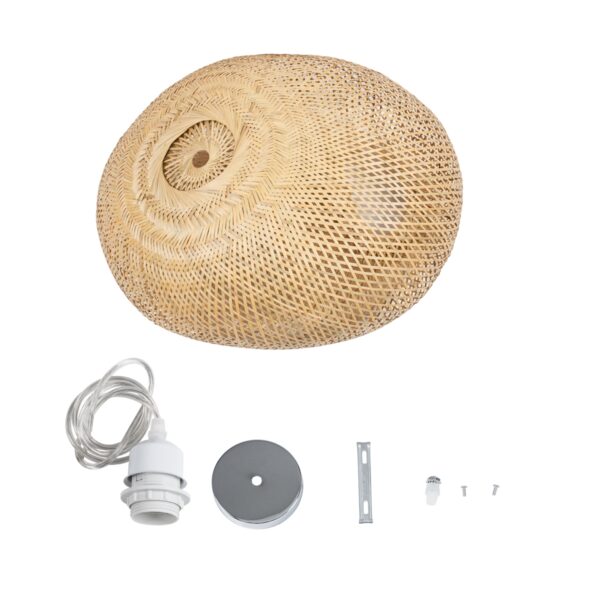 GloboStar® CARIBBEAN 01723 Vintage Κρεμαστό Φωτιστικό Οροφής Μονόφωτο 1 x E27 Μπεζ Ξύλινο Bamboo Φ45 x Y24cm