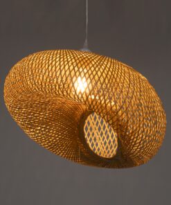 GloboStar® CARIBBEAN 01723 Vintage Κρεμαστό Φωτιστικό Οροφής Μονόφωτο 1 x E27 Μπεζ Ξύλινο Bamboo Φ45 x Y24cm