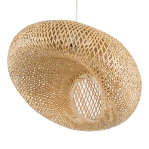GloboStar® CARIBBEAN 01723 Vintage Κρεμαστό Φωτιστικό Οροφής Μονόφωτο 1 x E27 Μπεζ Ξύλινο Bamboo Φ45 x Y24cm