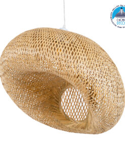 GloboStar® CARIBBEAN 01724 Vintage Κρεμαστό Φωτιστικό Οροφής Μονόφωτο 1 x E27 Μπεζ Ξύλινο Bamboo Φ60 x Y38cm