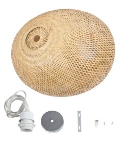 GloboStar® CARIBBEAN 01724 Vintage Κρεμαστό Φωτιστικό Οροφής Μονόφωτο 1 x E27 Μπεζ Ξύλινο Bamboo Φ60 x Y38cm