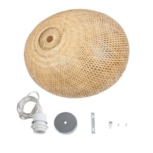 GloboStar® CARIBBEAN 01724 Vintage Κρεμαστό Φωτιστικό Οροφής Μονόφωτο 1 x E27 Μπεζ Ξύλινο Bamboo Φ60 x Y38cm