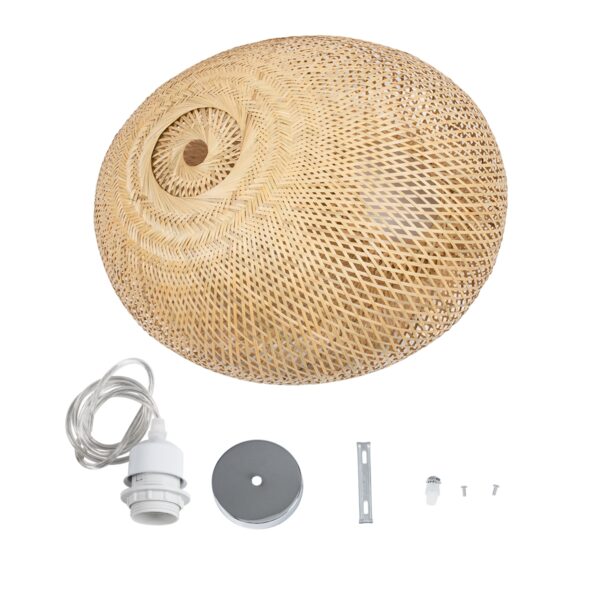 GloboStar® CARIBBEAN 01724 Vintage Κρεμαστό Φωτιστικό Οροφής Μονόφωτο 1 x E27 Μπεζ Ξύλινο Bamboo Φ60 x Y38cm