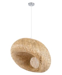 GloboStar® CARIBBEAN 01724 Vintage Κρεμαστό Φωτιστικό Οροφής Μονόφωτο 1 x E27 Μπεζ Ξύλινο Bamboo Φ60 x Y38cm