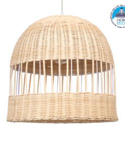 GloboStar® LUCIA 01725 Μοντέρνο Κρεμαστό Φωτιστικό Οροφής Μονόφωτο 1 x E27 Μπεζ Μπαμπού Καμπάνα Φ40 x Υ34cm