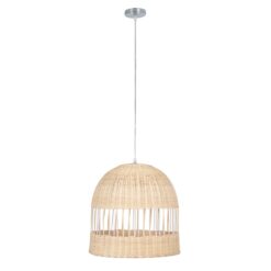 GloboStar® LUCIA 01725 Μοντέρνο Κρεμαστό Φωτιστικό Οροφής Μονόφωτο 1 x E27 Μπεζ Μπαμπού Καμπάνα Φ40 x Υ34cm