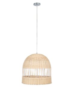 GloboStar® LUCIA 01725 Μοντέρνο Κρεμαστό Φωτιστικό Οροφής Μονόφωτο 1 x E27 Μπεζ Μπαμπού Καμπάνα Φ40 x Υ34cm