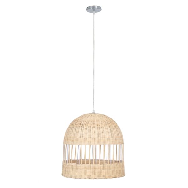 GloboStar® LUCIA 01725 Μοντέρνο Κρεμαστό Φωτιστικό Οροφής Μονόφωτο 1 x E27 Μπεζ Μπαμπού Καμπάνα Φ40 x Υ34cm