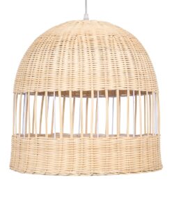GloboStar® LUCIA 01725 Μοντέρνο Κρεμαστό Φωτιστικό Οροφής Μονόφωτο 1 x E27 Μπεζ Μπαμπού Καμπάνα Φ40 x Υ34cm