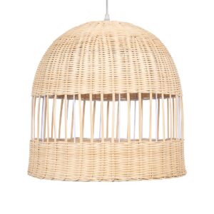GloboStar® LUCIA 01725 Μοντέρνο Κρεμαστό Φωτιστικό Οροφής Μονόφωτο 1 x E27 Μπεζ Μπαμπού Καμπάνα Φ40 x Υ34cm