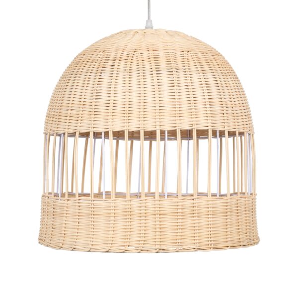 GloboStar® LUCIA 01725 Μοντέρνο Κρεμαστό Φωτιστικό Οροφής Μονόφωτο 1 x E27 Μπεζ Μπαμπού Καμπάνα Φ40 x Υ34cm