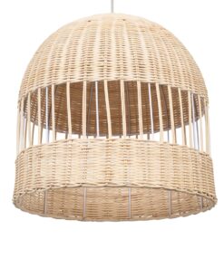 GloboStar® LUCIA 01725 Μοντέρνο Κρεμαστό Φωτιστικό Οροφής Μονόφωτο 1 x E27 Μπεζ Μπαμπού Καμπάνα Φ40 x Υ34cm