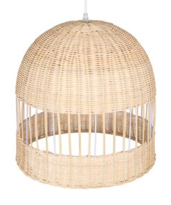 GloboStar® LUCIA 01725 Μοντέρνο Κρεμαστό Φωτιστικό Οροφής Μονόφωτο 1 x E27 Μπεζ Μπαμπού Καμπάνα Φ40 x Υ34cm