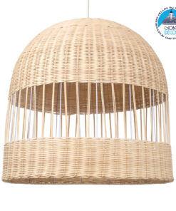 GloboStar® LUCIA 01726 Μοντέρνο Κρεμαστό Φωτιστικό Οροφής Μονόφωτο 1 x E27 Μπεζ Μπαμπού Καμπάνα Φ60 x Υ60cm