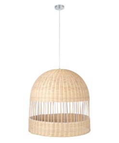 GloboStar® LUCIA 01726 Μοντέρνο Κρεμαστό Φωτιστικό Οροφής Μονόφωτο 1 x E27 Μπεζ Μπαμπού Καμπάνα Φ60 x Υ60cm