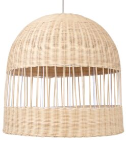 GloboStar® LUCIA 01726 Μοντέρνο Κρεμαστό Φωτιστικό Οροφής Μονόφωτο 1 x E27 Μπεζ Μπαμπού Καμπάνα Φ60 x Υ60cm