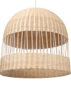 GloboStar® LUCIA 01726 Μοντέρνο Κρεμαστό Φωτιστικό Οροφής Μονόφωτο 1 x E27 Μπεζ Μπαμπού Καμπάνα Φ60 x Υ60cm