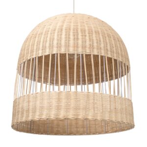 GloboStar® LUCIA 01726 Μοντέρνο Κρεμαστό Φωτιστικό Οροφής Μονόφωτο 1 x E27 Μπεζ Μπαμπού Καμπάνα Φ60 x Υ60cm