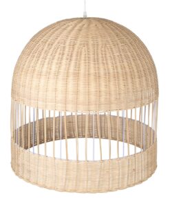 GloboStar® LUCIA 01726 Μοντέρνο Κρεμαστό Φωτιστικό Οροφής Μονόφωτο 1 x E27 Μπεζ Μπαμπού Καμπάνα Φ60 x Υ60cm