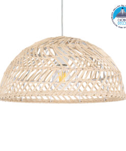 GloboStar® COMORES 01727 Μοντέρνο Κρεμαστό Φωτιστικό Οροφής Μονόφωτο 1 x E27 Μπεζ Μπαμπού Καμπάνα Φ40 x Υ20cm
