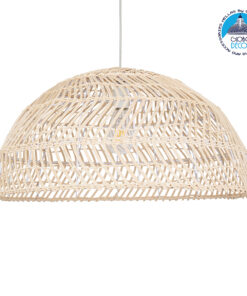 GloboStar® COMORES 01728 Μοντέρνο Κρεμαστό Φωτιστικό Οροφής Μονόφωτο 1 x E27 Μπεζ Μπαμπού Καμπάνα Φ60 x Υ29cm