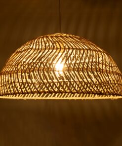 GloboStar® COMORES 01728 Μοντέρνο Κρεμαστό Φωτιστικό Οροφής Μονόφωτο 1 x E27 Μπεζ Μπαμπού Καμπάνα Φ60 x Υ29cm