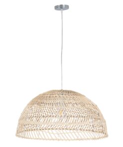 GloboStar® COMORES 01728 Μοντέρνο Κρεμαστό Φωτιστικό Οροφής Μονόφωτο 1 x E27 Μπεζ Μπαμπού Καμπάνα Φ60 x Υ29cm