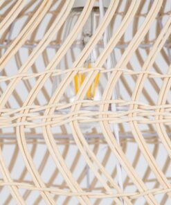 GloboStar® COMORES 01728 Μοντέρνο Κρεμαστό Φωτιστικό Οροφής Μονόφωτο 1 x E27 Μπεζ Μπαμπού Καμπάνα Φ60 x Υ29cm