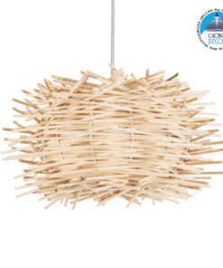 GloboStar® MINORCA 01729 Μοντέρνο Κρεμαστό Φωτιστικό Οροφής Μονόφωτο 1 x E27 Μπεζ Μπαμπού Καμπάνα Φ30 x Υ18cm