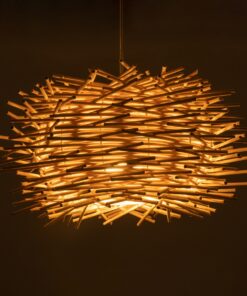 GloboStar® MINORCA 01729 Μοντέρνο Κρεμαστό Φωτιστικό Οροφής Μονόφωτο 1 x E27 Μπεζ Μπαμπού Καμπάνα Φ30 x Υ18cm