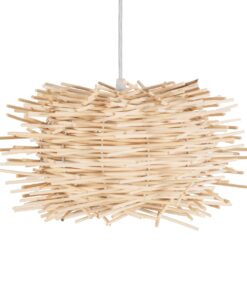 GloboStar® MINORCA 01729 Μοντέρνο Κρεμαστό Φωτιστικό Οροφής Μονόφωτο 1 x E27 Μπεζ Μπαμπού Καμπάνα Φ30 x Υ18cm