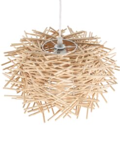 GloboStar® MINORCA 01729 Μοντέρνο Κρεμαστό Φωτιστικό Οροφής Μονόφωτο 1 x E27 Μπεζ Μπαμπού Καμπάνα Φ30 x Υ18cm