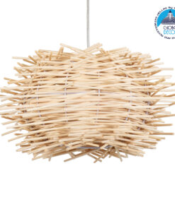 GloboStar® MINORCA 01730 Μοντέρνο Κρεμαστό Φωτιστικό Οροφής Μονόφωτο 1 x E27 Μπεζ Μπαμπού Καμπάνα Φ35 x Υ23cm