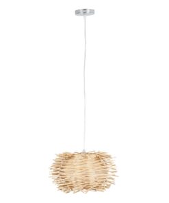 GloboStar® MINORCA 01730 Μοντέρνο Κρεμαστό Φωτιστικό Οροφής Μονόφωτο 1 x E27 Μπεζ Μπαμπού Καμπάνα Φ35 x Υ23cm