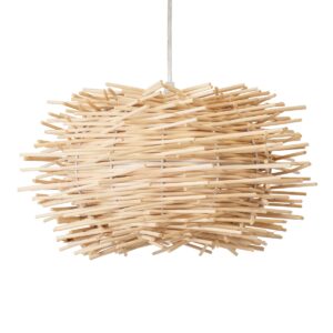 GloboStar® MINORCA 01730 Μοντέρνο Κρεμαστό Φωτιστικό Οροφής Μονόφωτο 1 x E27 Μπεζ Μπαμπού Καμπάνα Φ35 x Υ23cm