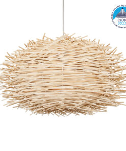 GloboStar® MINORCA 01731 Μοντέρνο Κρεμαστό Φωτιστικό Οροφής Μονόφωτο 1 x E27 Μπεζ Μπαμπού Καμπάνα Φ60 x Υ35cm