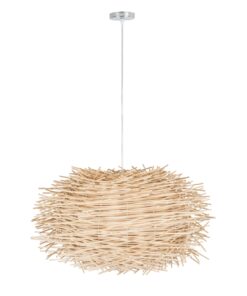 GloboStar® MINORCA 01731 Μοντέρνο Κρεμαστό Φωτιστικό Οροφής Μονόφωτο 1 x E27 Μπεζ Μπαμπού Καμπάνα Φ60 x Υ35cm