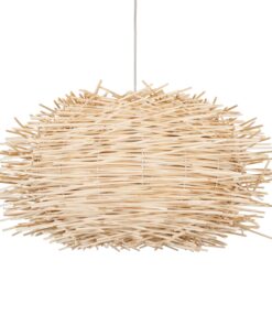 GloboStar® MINORCA 01731 Μοντέρνο Κρεμαστό Φωτιστικό Οροφής Μονόφωτο 1 x E27 Μπεζ Μπαμπού Καμπάνα Φ60 x Υ35cm