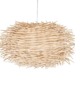 GloboStar® MINORCA 01731 Μοντέρνο Κρεμαστό Φωτιστικό Οροφής Μονόφωτο 1 x E27 Μπεζ Μπαμπού Καμπάνα Φ60 x Υ35cm